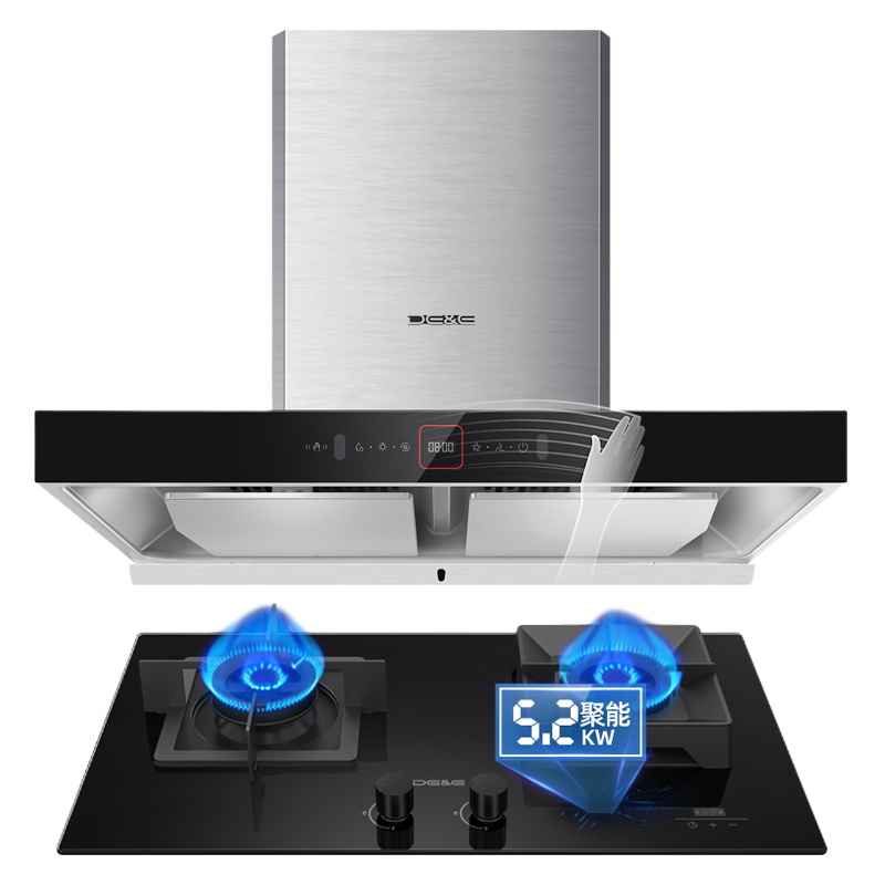 德意(DE&E)T8系列1000Pa大风压24立方双腔近吸烟机自清洁油烟机烟灶套装838A+773T(需液化气详询客服)