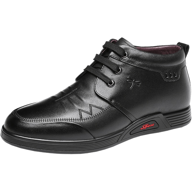 红蜻蜓男鞋冬季新款真皮韩版商务休闲皮鞋男加绒保暖爸爸棉鞋