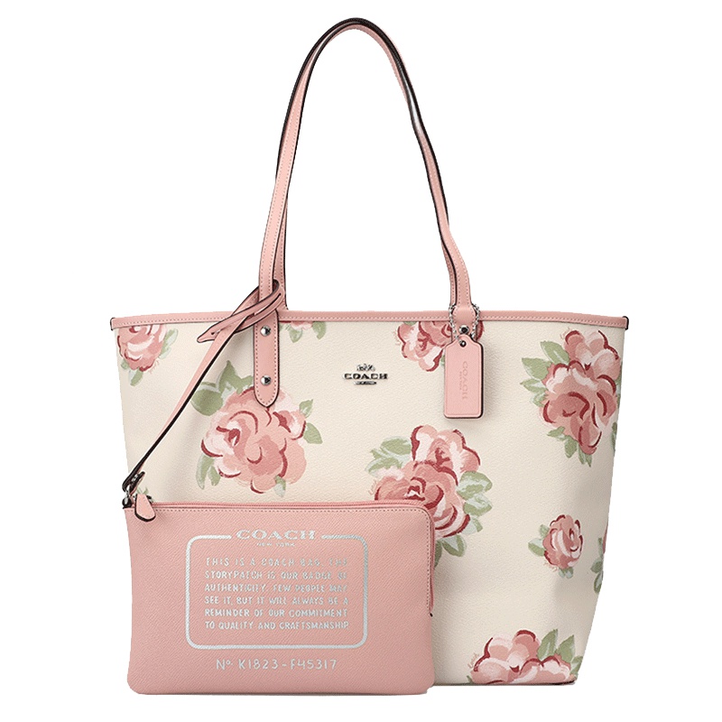 COACH 蔻驰 女托特包手提包 女士印花皮质手提单肩双面托特包 配小手包