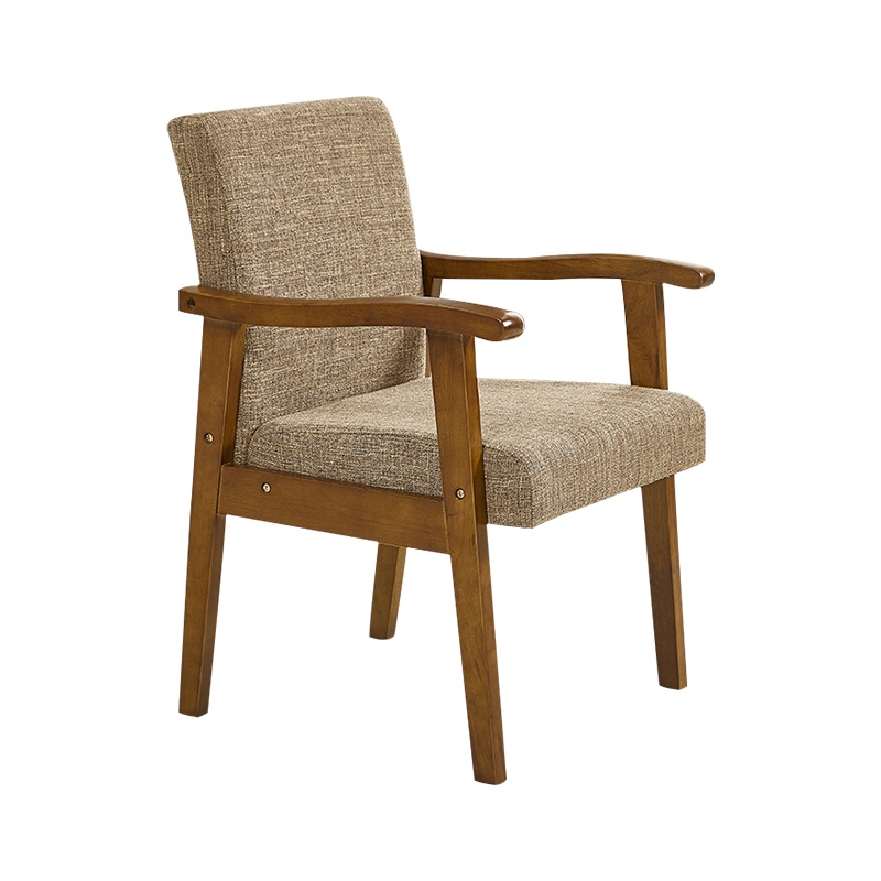 尔迈 实木扶手椅子软包靠背椅会议办公椅阳台休闲椅组合布艺沙发椅子胡桃色