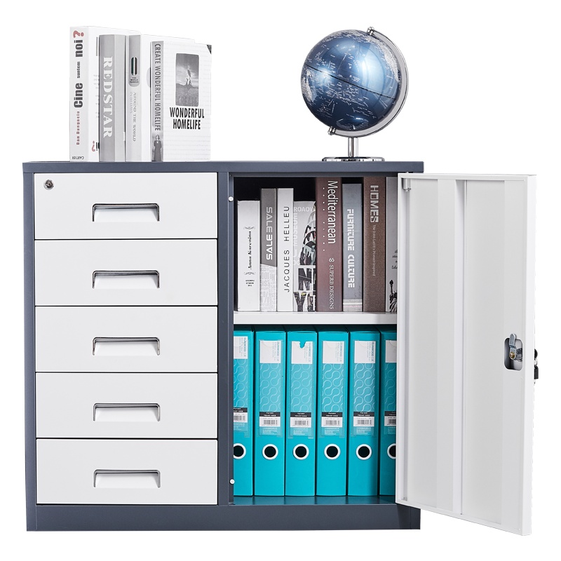 办公文件柜钢制铁皮柜资料抽屉储物柜收纳小柜子带锁档案柜矮柜灰色