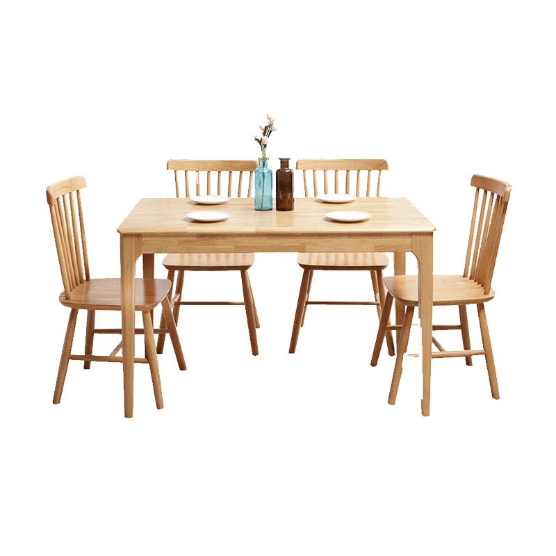 一米色彩 餐桌 实木餐桌椅组合 饭桌 北欧简约现代橡胶木质原木色1.2米小户型桌子日式宜家家用桌椅 餐厅家具