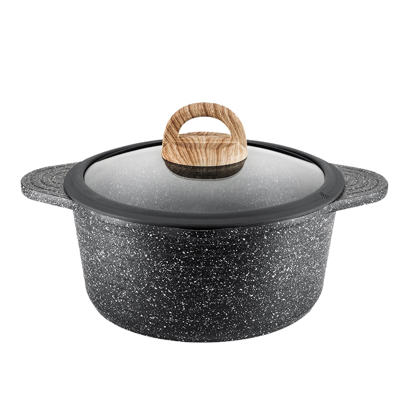 Jeetee吉特不粘少油烟麦饭石汤锅不粘锅蒸锅炖锅熬粥煲汤家用平底锅具24cm燃气灶电磁炉通用MFTG001-24G带盖