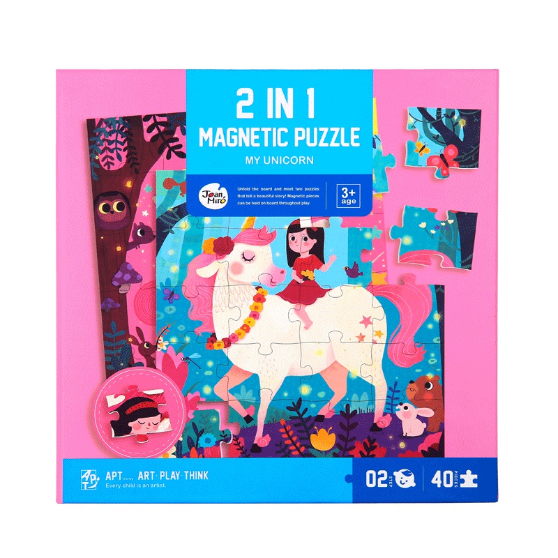 Joan Miro美乐童年 磁性拼图2-3-4岁宝宝益智玩具1男孩女孩便携式挖掘机早教平图 我的独角兽 益智玩具
