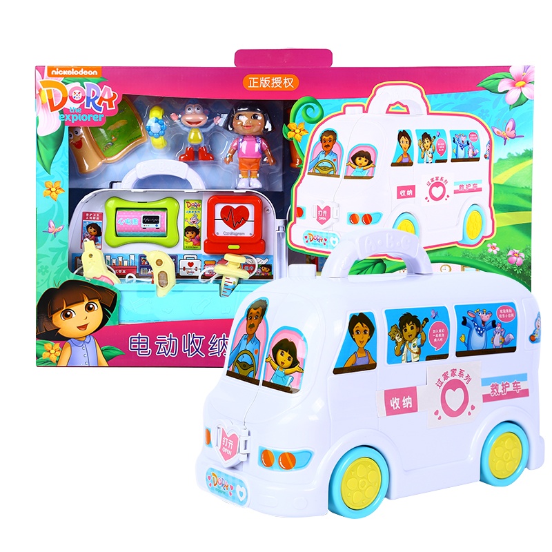 群丰朵拉电动收纳厨房车、救护车、家居车过家家电动收纳大巴车玩具(2812仿真电动收纳救护车礼盒装)