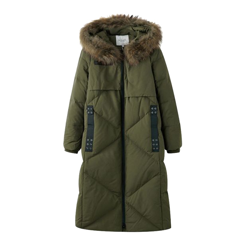 拉夏贝尔秋冬新款时尚保暖修身显瘦长款休闲直筒羽绒服女10015556