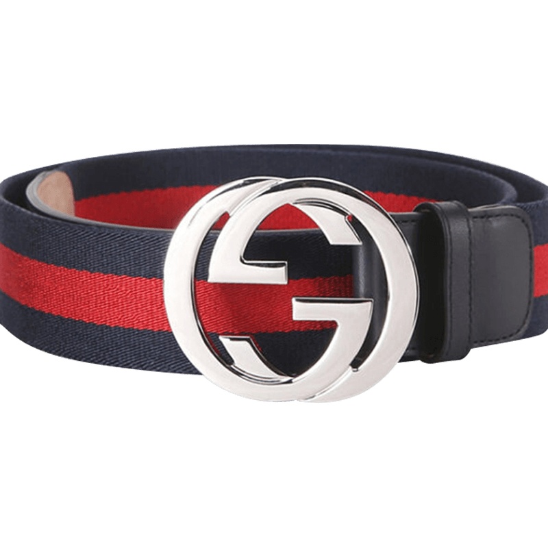 古驰GUCCI 腰带4.0D 织物拼皮411924银扣 男款腰带男士皮带