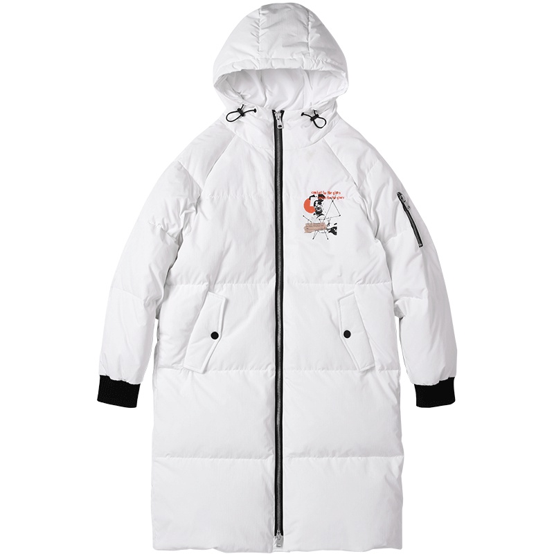 马克华菲男装冬季时尚潮流印花连帽中长款男式羽绒服