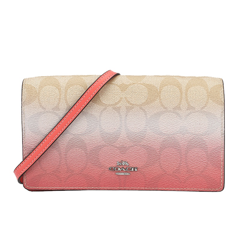 COACH 蔻驰 斜挎包女 女士卡其浅绿渐变色PVC手拿单肩斜挎两用包