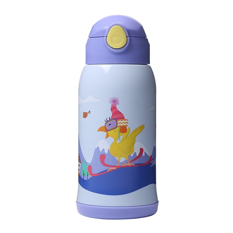 face儿童保温水杯带吸管两用316不锈钢男女幼儿园宝宝防摔水壶FC018-天空紫