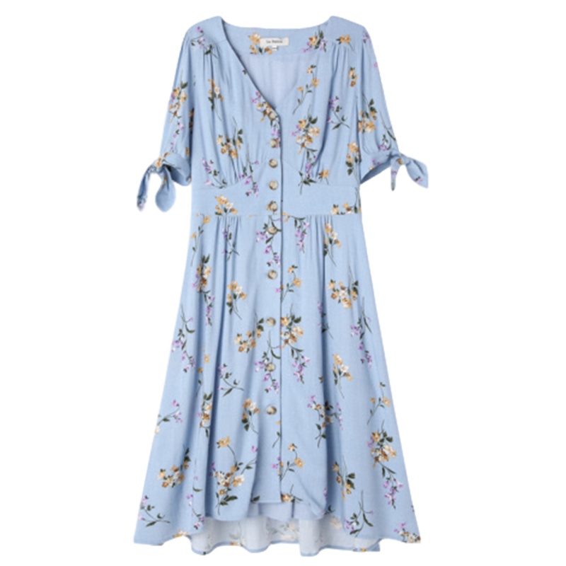 La Babite拉贝缇v领连衣裙女装夏新款很仙的法国小众碎花裙子超仙森系