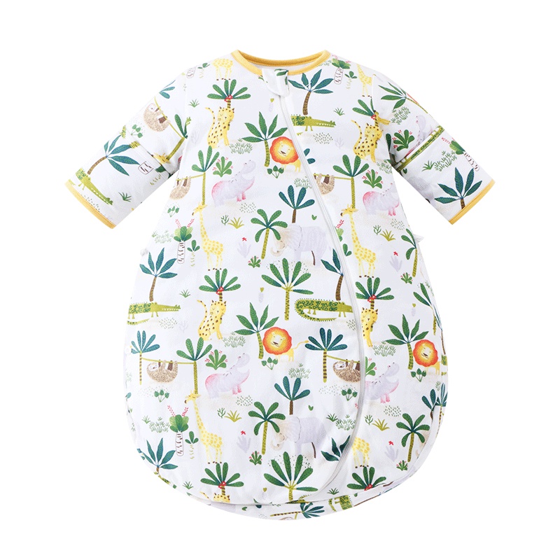 米乐鱼 婴儿睡袋春秋宝宝睡袋防踢被可拆袖加厚棉四季儿童睡袋密林之声