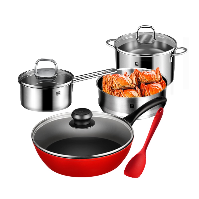 双立人(ZWILLING)中式不粘炒锅套装家用厨房炒菜锅煎牛排锅汤锅炖锅蒸笼奶锅组合