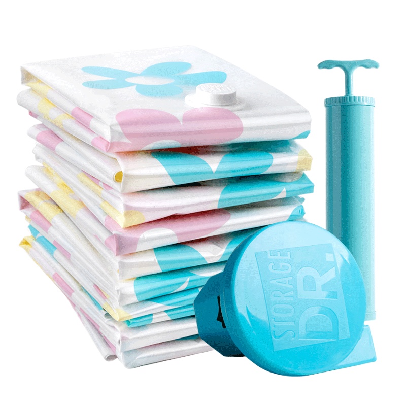 收纳博士被子真空压缩袋收纳袋送电泵压塑袋吸纳袋整理收藏袋4大4中送电泵手泵装8斤棉被压缩袋yasuodai