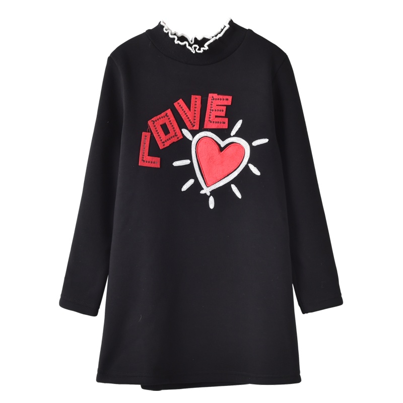 铅笔俱乐部童装2020秋冬新款女童针织长袖连衣裙半高领加绒贴布绣