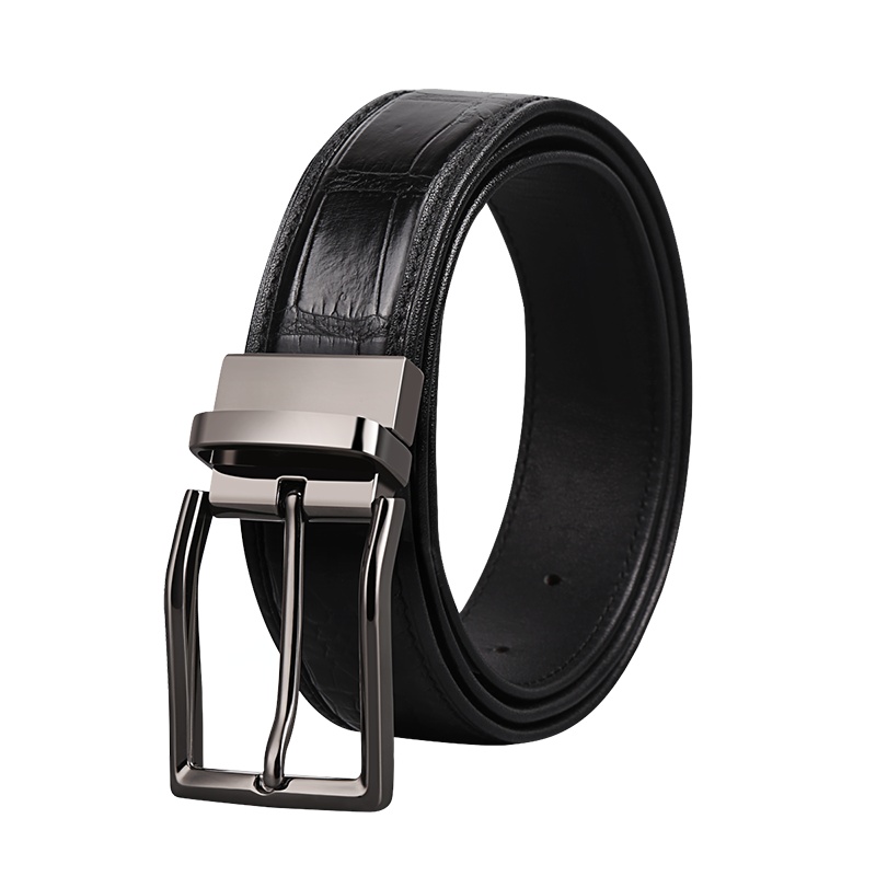 鳄鱼皮腰带皮带男士新款针扣中年人腰带鳄鱼皮男青年真皮商务裤腰带