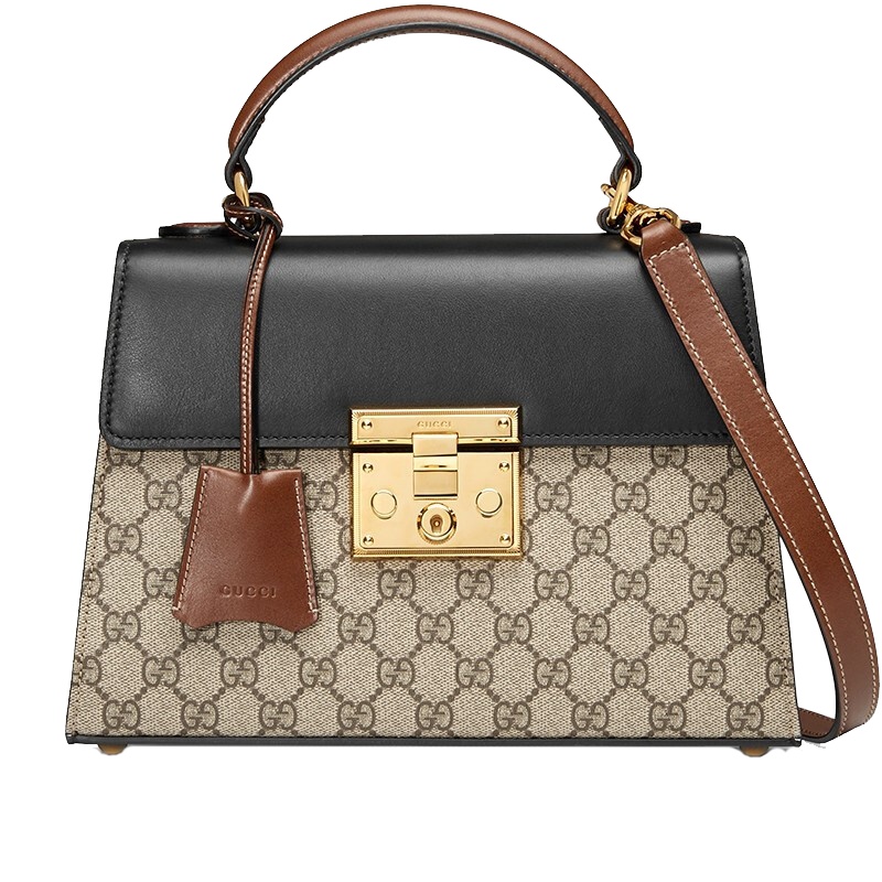 [海外直邮]GUCCI古驰女包Padlock系列小号手提包新款女士锁头扣乌木色单肩包453188 KLQJG 9785