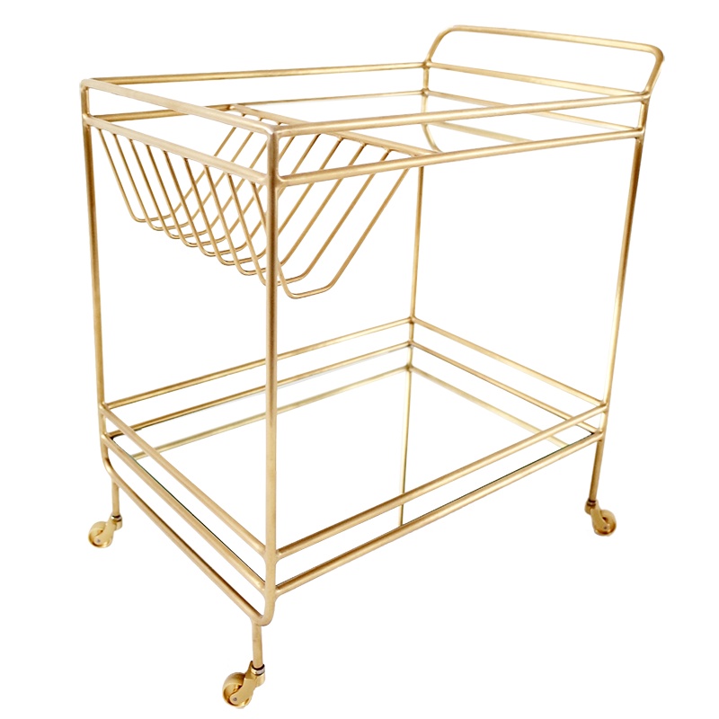 [规格:3个金色镜面65*57*37]餐车移动餐车_家用移动多功能酒店小推车铁艺四轮车收纳置物手推车