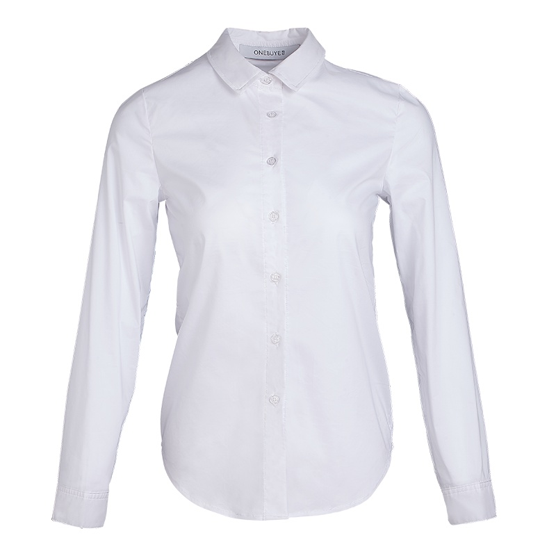 晚白2019秋季新品时尚通勤百搭常规款纯色翻领单排扣长袖衬衫女