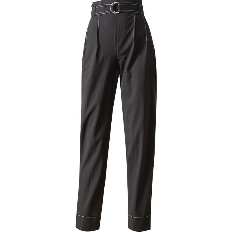 娅丽达女裤2019秋季新款休闲长裤女直筒宽松气质高腰开叉纸袋裤子U1302