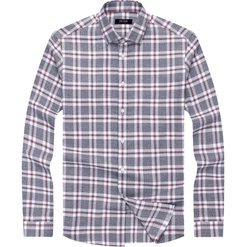 Youngor/雅戈尔男士长袖衬衫秋冬新款商务休闲修身绒面柔软格子衬衣958NFY