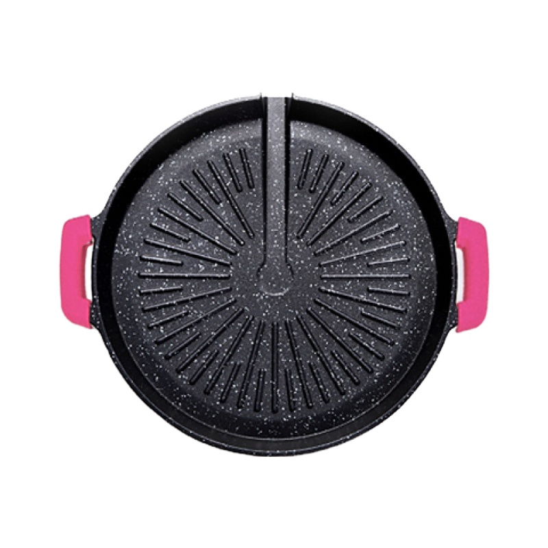 纳丽雅(Naliya)韩国麦饭石烧烤架盘韩式家用明火燃气烤肉锅格林方圆烤盘 带手柄32圆盘款款3配件