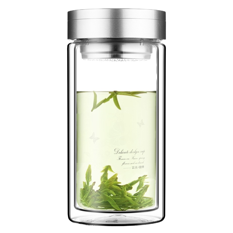 富光 健牌双层玻璃杯 耐热茶杯 大容量办公水杯子 680ML