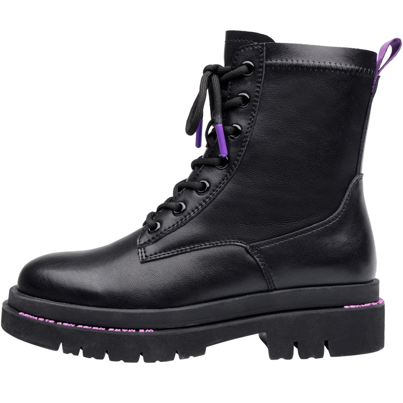 马克华菲马丁靴女2020新款秋冬英伦风真皮短靴女粗跟系带女靴潮