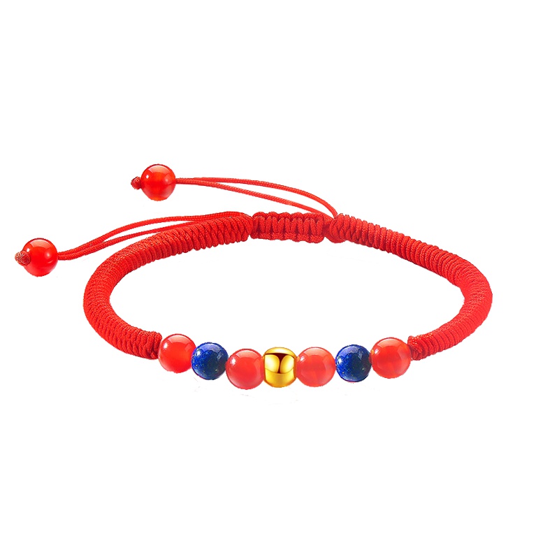 蒂蔻珠宝 时尚圆珠黄金手链男女款足金拉伸款红绳手饰情侣本命年硬金饰品