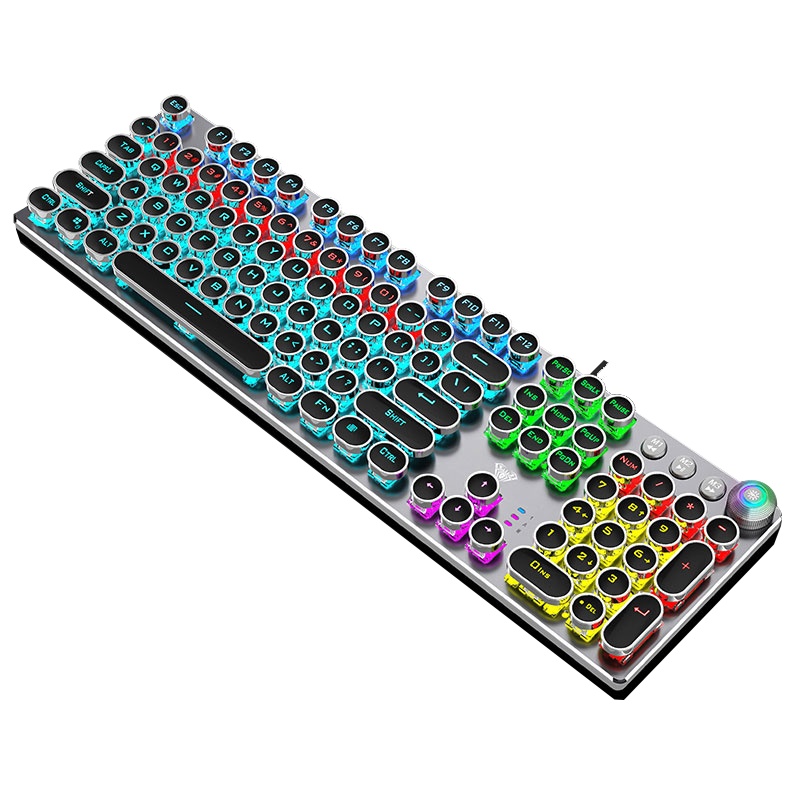 狼蛛F2068金属灰混光青轴-多功能电镀版S20黑有声鼠标+G91灰7.1耳机三件套键鼠套装