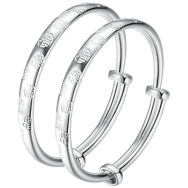 佰色传情宝宝足银999纯银手镯子婴儿男女儿童小孩满月礼银饰