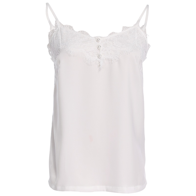 欧昵雪夏季蕾丝拼接性感吊带衫女白色打底衫无袖背心上衣