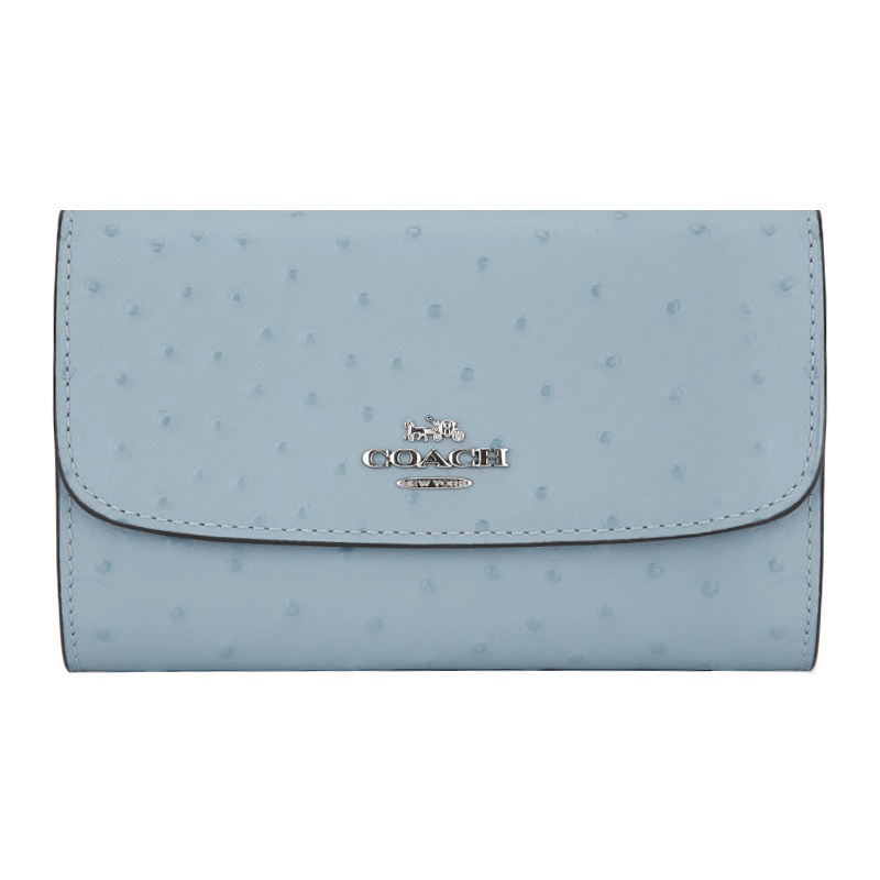COACH 蔻驰 奢侈品 女士蓝色皮革短款钱包钱夹