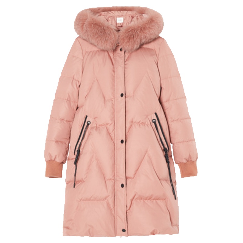 专柜同款拉贝缇羽绒服女装中长款拉夏贝尔2019冬季新款矮个子外套狐狸毛领60008735