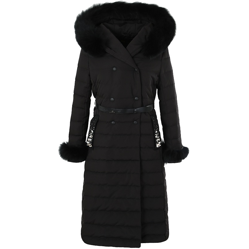 艾莱依2018冬季新款韩版时尚大毛领中长款羽绒服女