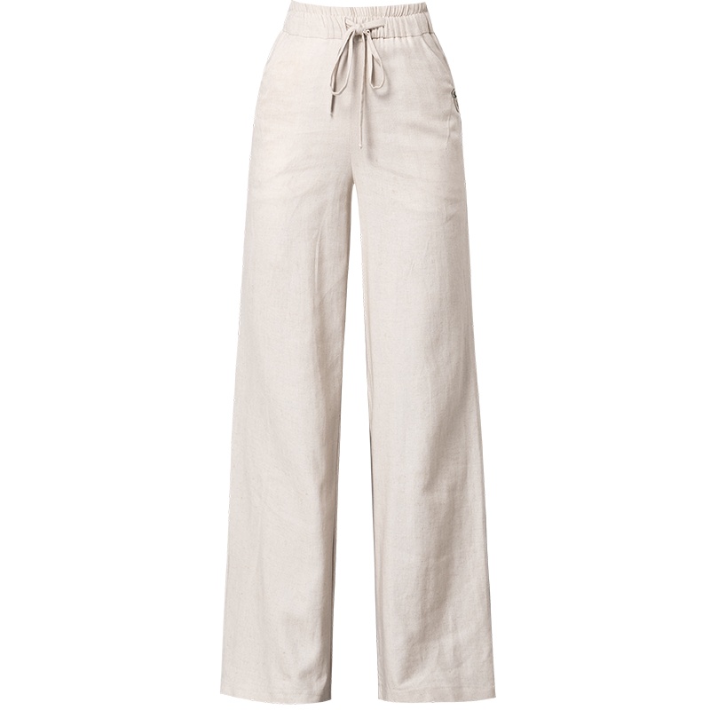 蓝旗亚麻阔腿裤女高腰垂感显瘦2021年新款夏季薄款宽松直筒裤子