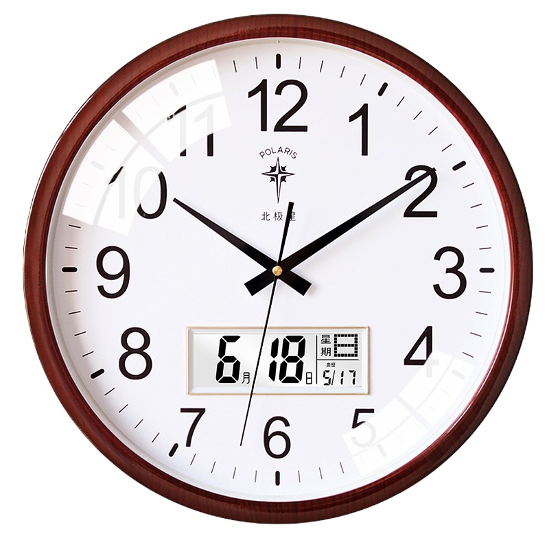 企购优品北极星客厅万年历LCD静音钟表日本机芯时钟简约石英钟创意时尚大气挂钟