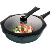 微压锅麦饭石不粘锅炒菜锅家用炒锅网红八角平底锅烘焙精灵通用锅底具_升级绿八角锅32cm微压盖可铁铲