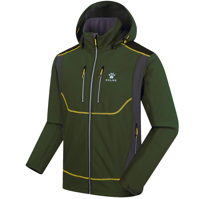 KELME 卡尔美户外软壳衣男抓绒保暖防水透气连帽外套