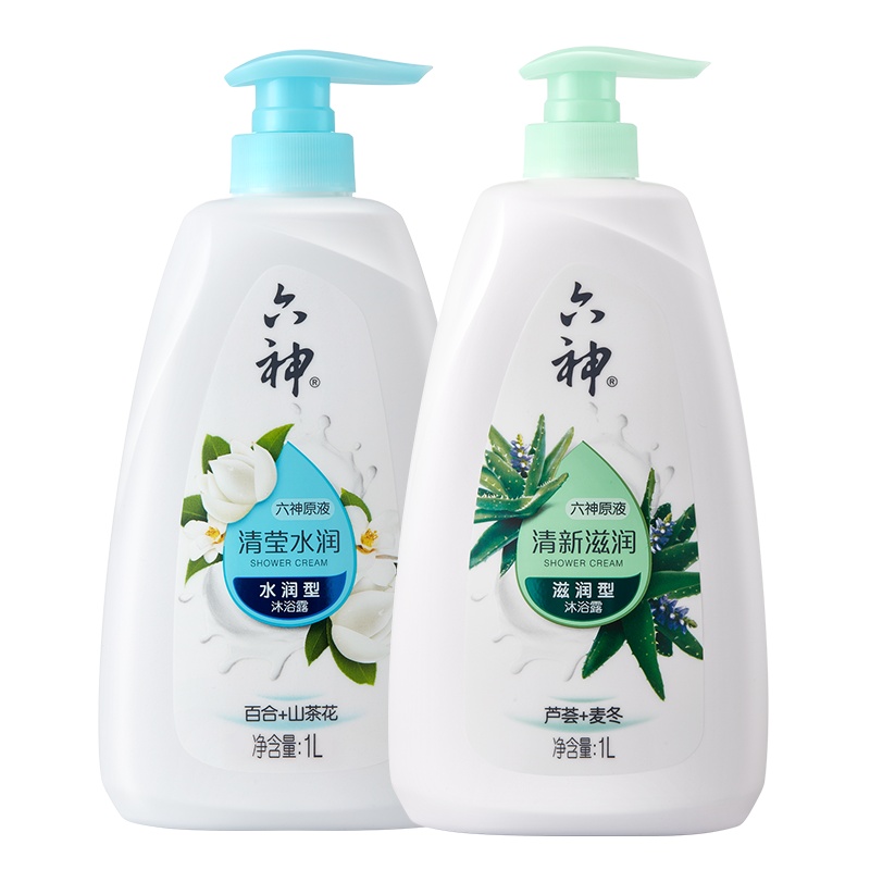 六神清莹水润沐浴露1L+清新滋润沐浴露1L 套装（男士女士沐浴乳液 细腻柔和 补水保湿滋润）
