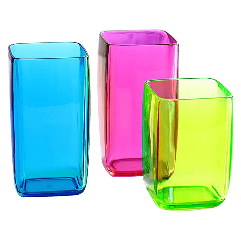 欧润哲(ORANGE)大蓝大绿中玫红漱口杯子塑料刷牙杯洗漱杯高透方杯水杯情侣家庭三件套装301012