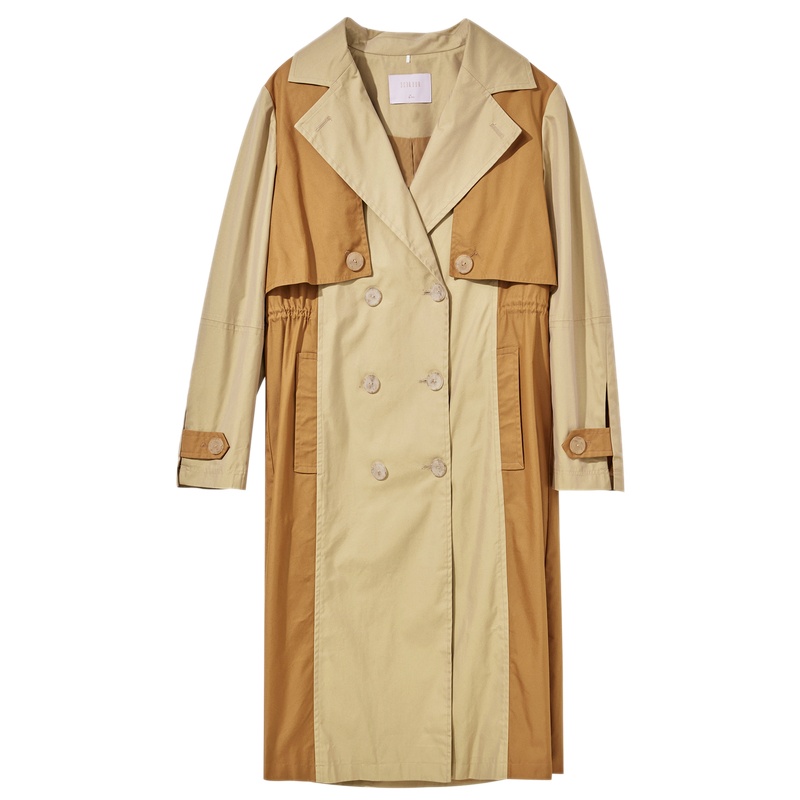 三彩2020秋季新款大长款拼色长袖风衣外套