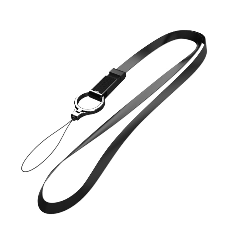 火豹手机挂绳 女款挂脖宽带可拆卸防丢绳多功能手机链男个性创意吊绳网红手机扣指环支架绳挂饰 炫酷黑[第3款指环挂绳+挂脖绳