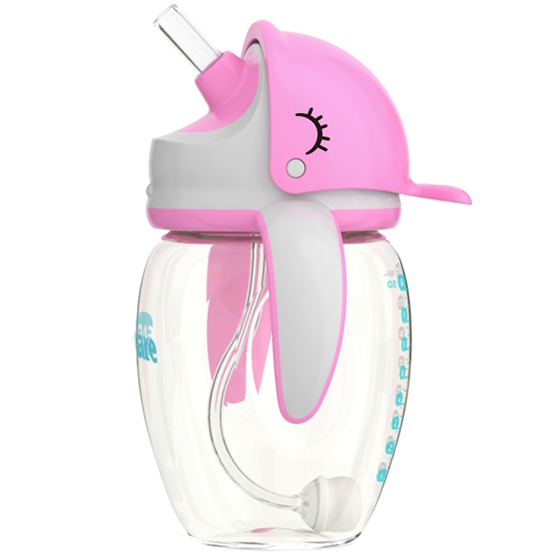 伊斯卡尔(Easy Care)240ml鲸鱼PPSU儿童水杯宝宝吸管杯防漏防喷水重力球吸管学饮杯粉色