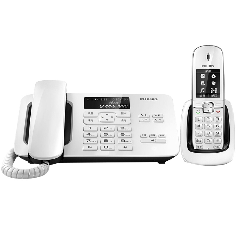 飞利浦(PHILIPS)无绳电话机 无线座机 子母机 办公家用 黑名单 来电报号 一键拨号 DCTG492白色