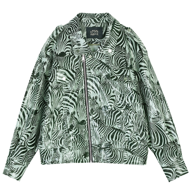 妖精的口袋斑马纹皮衣夹克短外套2019秋季新款女韩版宽松长袖上衣