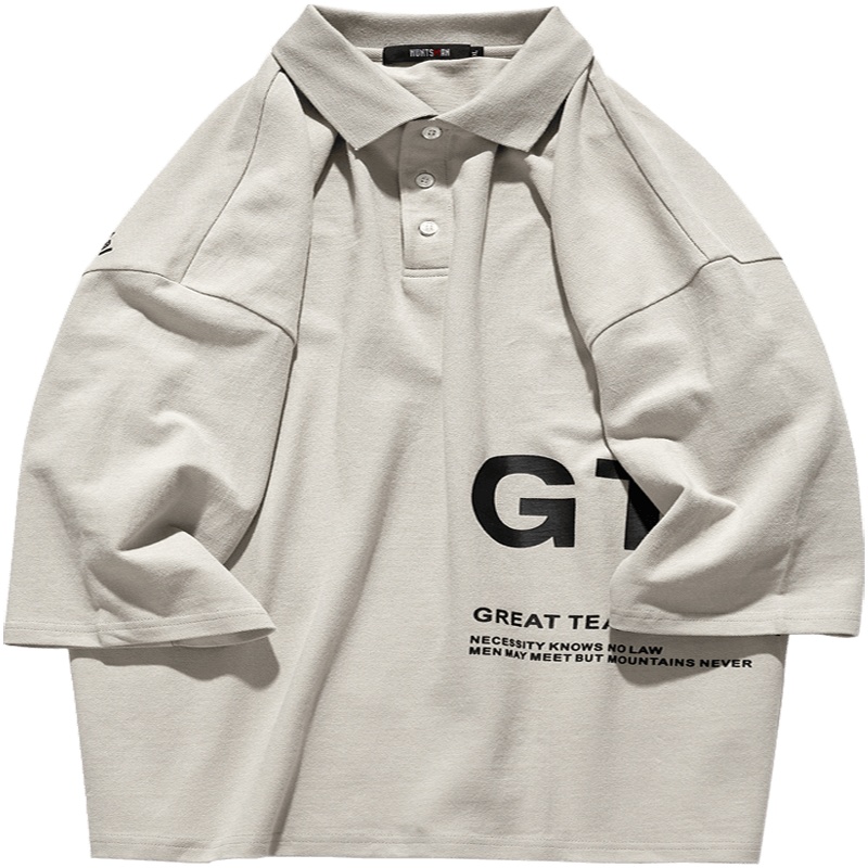 海德斯曼2019春夏新款ins翻领polo衫男潮 落肩宽松印花男T恤25109