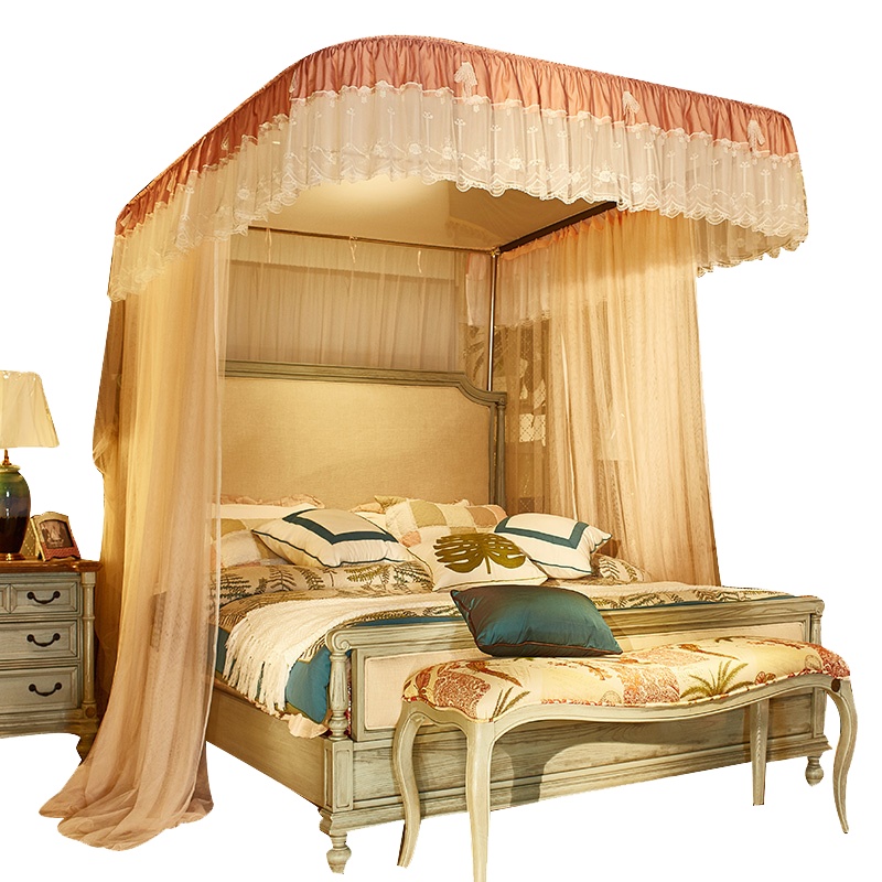 唛乐斯Mallas蚊帐 精美蕾丝蝴蝶结刺绣花边 加密网眼帐纱加宽重叠门加粗支架防蚊帐