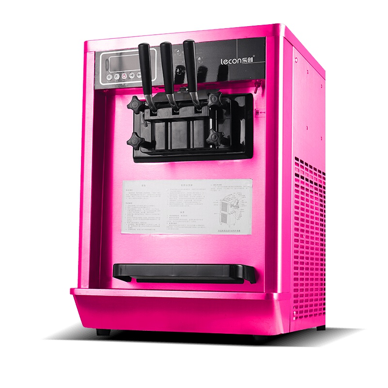 乐创(Lecon)冰淇淋机商用立式全自动甜筒机台式冰激凌机台式雪糕机器 台式粉色-松下压缩机