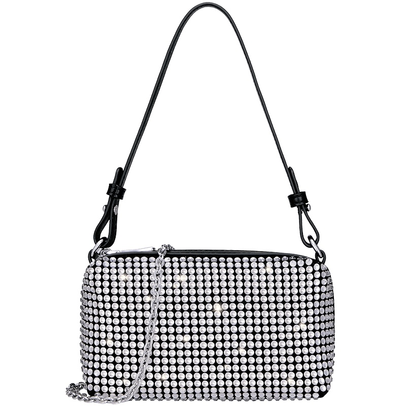 高尔夫GOLF气质钻石包时尚女士斜挎包时髦双肩带链条腋下背单肩包简约优雅水钻包